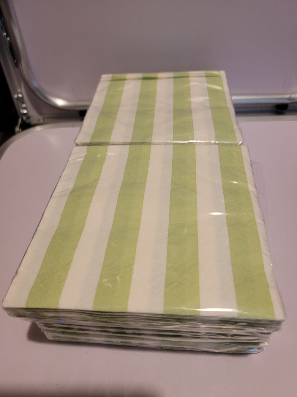 8x Striped Green and White Cocktail Napkins - 16ct Cabana Stripe